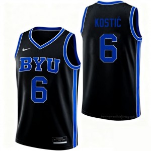 Aleksej Kostic #6 Black BYU Cougars Licensed Basketball Jersey | Men's University Premium Uniform 406TRNpx