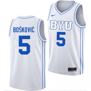 Authentic Mihailo Boskovic BYU Cougars #5 White Jersey | Men's Durable NCAA Basketball Fan Wear 39072866