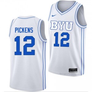 Nate Pickens #12 White BYU Licensed Basketball Jersey | Men's University Premium Uniform 357551wt