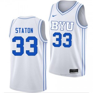 BYU Xavion Staton #33 White Basketball Jersey | Men's Gameday Authentic College Apparel 83h0243l