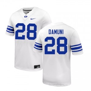 Jovesa Damuni #28 White BYU Licensed Football Jersey | Men's University Premium Uniform 50nMC42D