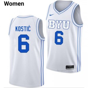BYU Cougars Aleksej Kostic #6 White Basketball Jersey | Women's Gameday Authentic College Apparel 93Pu07I2