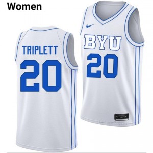 Authentic Max Triplett BYU #20 White Jersey | Women's Durable NCAA Basketball Fan Wear 665O1BsV