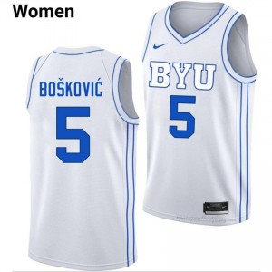 Mihailo Boskovic BYU #5 White Exclusive Jersey | Women's High School Basketball Limited Edition Uniform 51m20r44