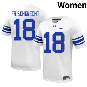 Authentic Reggie Frischknecht BYU #18 White Jersey | Women's Durable University Football Fan Wear 04r51T79