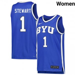 Trey Stewart #1 Royal BYU Licensed Basketball Jersey | Women's University Premium Uniform 810qS6ed