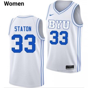 Xavion Staton #33 White BYU Cougars Licensed Basketball Jersey | Women's University Premium Uniform 34SWuj1C