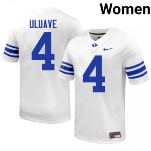 Cade Uluave #4 White BYU Licensed Football Jersey | Women's High School Premium Uniform UDw68u73