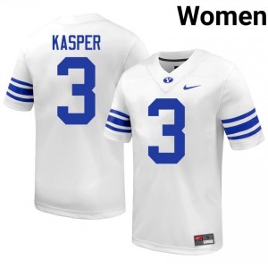 Authentic Kyler Kasper BYU #3 White Jersey | Women's Durable University Football Fan Wear U5ibm726