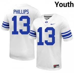 Authentic Jojo Phillips BYU #13 White Jersey | Youth Durable University Football Fan Wear t021W825