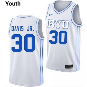 Kennard Davis Jr. BYU #30 White Exclusive Jersey | Youth High School Basketball Limited Edition Uniform 24oV7vU5