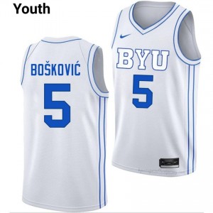 BYU Cougars Mihailo Boskovic #5 White Basketball Jersey | Youth Gameday Authentic College Apparel 50u5x1hI