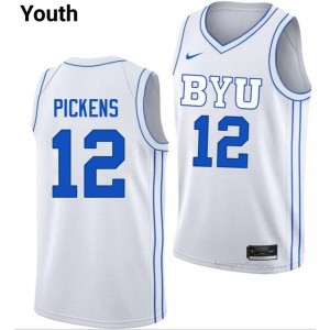 Authentic Nate Pickens BYU #12 White Jersey | Youth Durable NCAA Basketball Fan Wear 61OLonwP