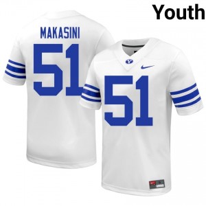 BYU Sonny Makasini #51 White Football Jersey | Youth Gameday Authentic NCAA Apparel 08352321