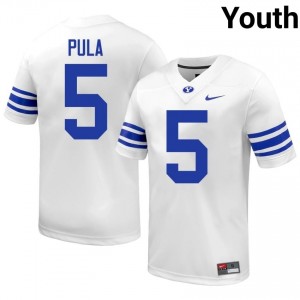 Authentic Jaron Pula BYU #5 White Jersey | Youth Durable University Football Fan Wear L51q8a26