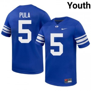 Jaron Pula #5 Royal BYU Cougars Licensed Football Jersey | Youth High School Premium Uniform yQE14p92