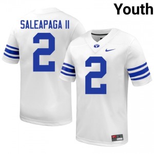 Roger Saleapaga II #2 White BYU Licensed Football Jersey | Youth High School Premium Uniform L7eiC554