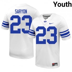 Authentic Terrance Saryon BYU #23 White Jersey | Youth Durable University Football Fan Wear 022bV037